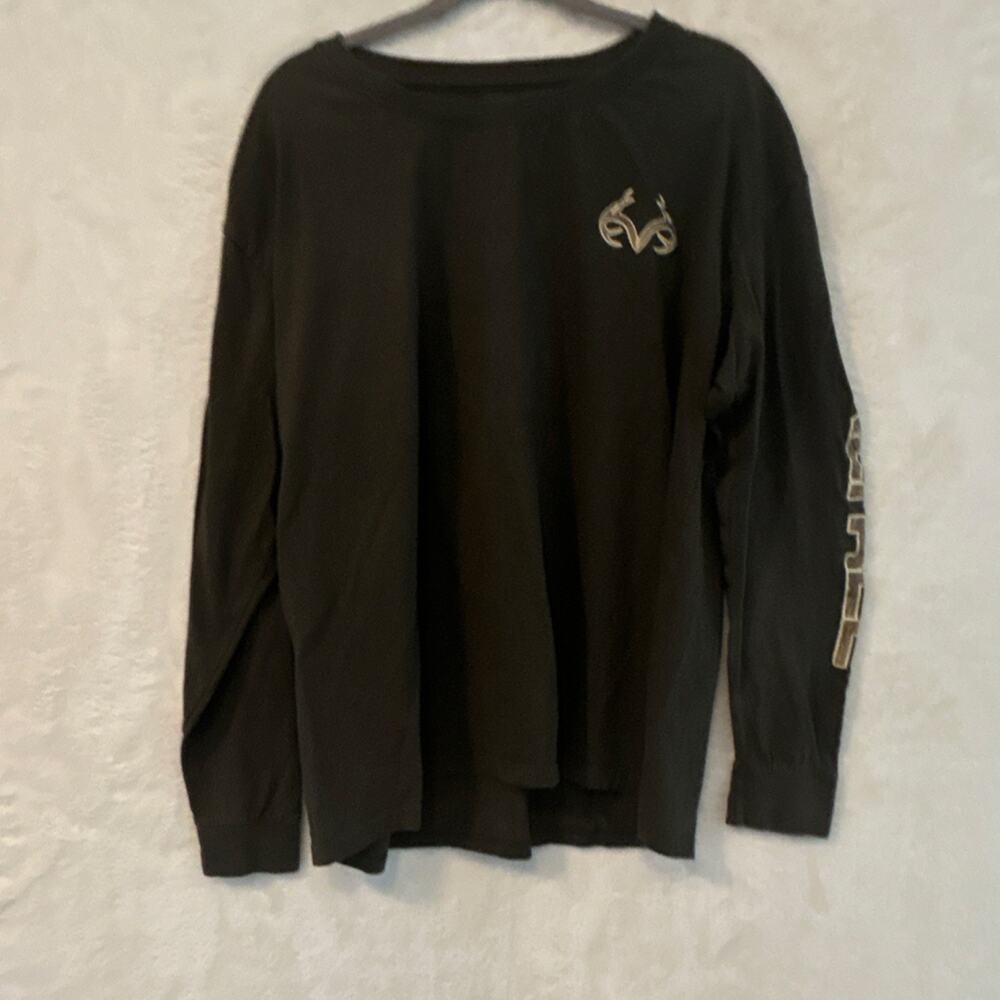 Realtree XXL Black Long Sleeve Cotton T-Shirt Antler American Flag Graphic